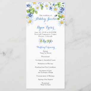 Blue White Country Daisy Floral Wedding Program Programm