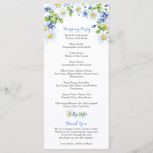 Blue White Country Daisy Floral Wedding Program Programm (Rückseite)