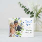 Blue White Country Daisy Foto Hochzeit Vielen Dank Postkarte (Stehend Vorderseite)