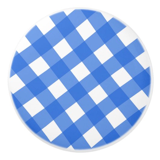 Blue & White Country Gingham Checkered Schachbrett Keramikknauf (Vorderseite)