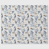 Blue White Cream Nordic Christmas Pine Cones Geschenkpapier (Flach)