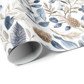 Blue White Cream Nordic Christmas Pine Cones Geschenkpapier (Rolleneckpunkt)
