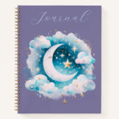 Blue & White Crescent Moon Celestial Boho Journal Notizblock (Vorderseite)