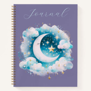 Blue & White Crescent Moon Celestial Boho Journal Notizblock