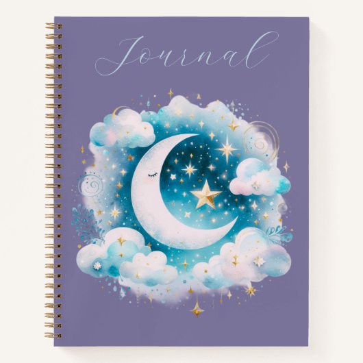 Blue & White Crescent Moon Celestial Boho Journal Notizblock (Vorderseite)
