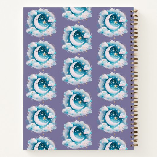 Blue & White Crescent Moon Celestial Boho Journal Notizblock (Rückseite)