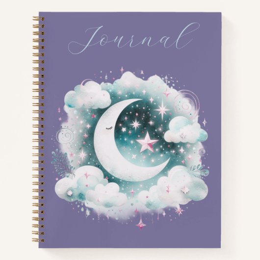 Blue & White Crescent Moon Celestial Boho Journal Notizblock (Vorderseite)