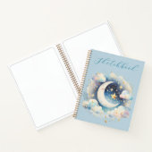 Blue White Crescent Moon Celestial Boho Sketchbook Notizblock (Innenseite)
