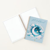 Blue White Crescent Moon Celestial Boho Sketchbook Notizblock (Innenseite)