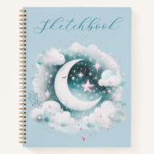Blue White Crescent Moon Celestial Boho Sketchbook Notizblock (Vorderseite)
