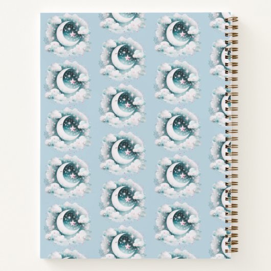 Blue White Crescent Moon Celestial Boho Sketchbook Notizblock (Rückseite)
