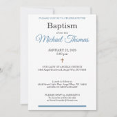 Blue White Cross Custom Name Baptism Einladung (Vorderseite)