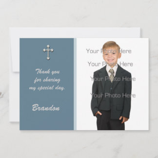 Blue White Cross Religious Foto Card Dankeskarte