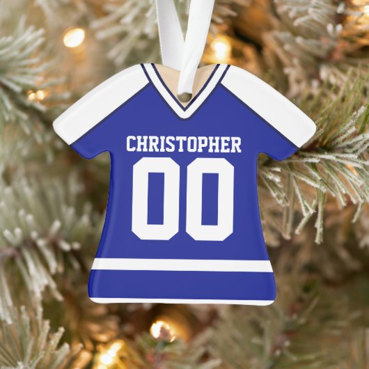 Blue/White Custom Hockey Jersey Ornament (Baum)