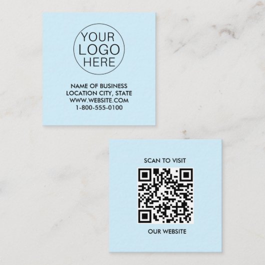 Blue White Custom Logo und QR Code Quadratische Visitenkarte (Vorne/Hinten)
