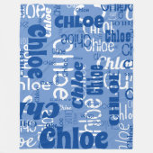 Blue & White Custom Name Pattern Retro Fonts Fleecedecke (Vorderseite)