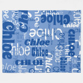 Blue & White Custom Name Pattern Retro Fonts Fleecedecke (Vorderseite (Horizontal))