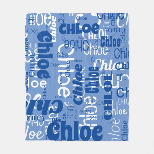 Blue & White Custom Name Pattern Retro Fonts Fleecedecke (Vorderseite)