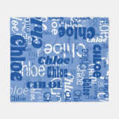 Blue & White Custom Name Pattern Retro Fonts Fleecedecke (Vorderseite (Horizontal))