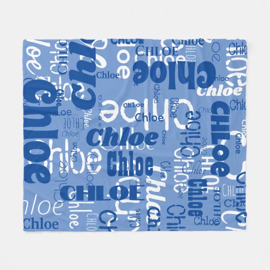 Blue & White Custom Name Pattern Retro Fonts Fleecedecke (Vorderseite (Horizontal))