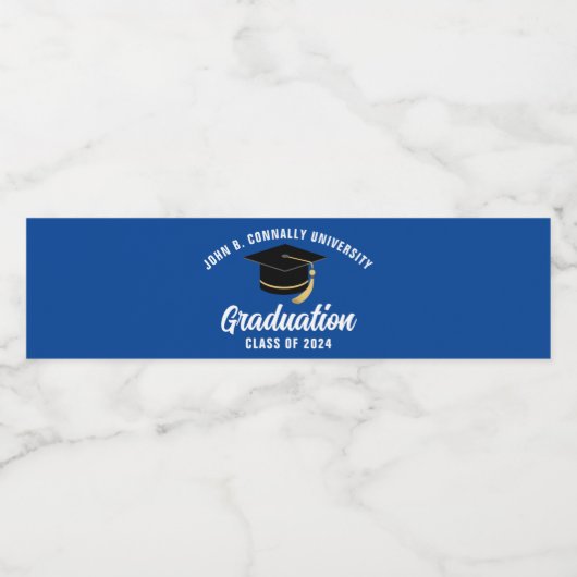 Blue White Custom School 2025 Graduation Party Wasserflaschenetikett (Einzelnes Label)