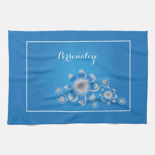 Blue & White Daisies Moderne stilvolle personalize Geschirrtuch (Horizontal)