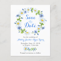 Blue White Daisy Bloral Wedding Save the Date