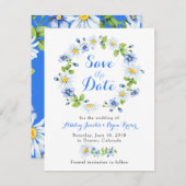 Blue White Daisy Bloral Wedding Save the Date (Vorne/Hinten)