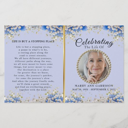 Blue White Daisy Celebration of Life Program (Vorderseite)