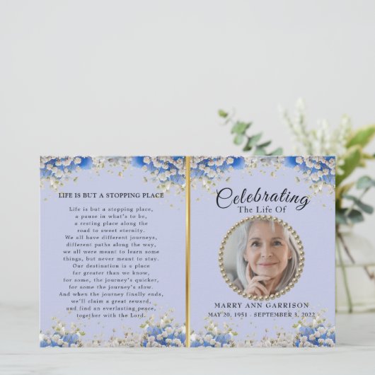 Blue White Daisy Celebration of Life Program (Stehend Vorderseite)