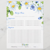 Blue White Daisy Floral Binder Rezept Beilagen Flyer (Hinten)