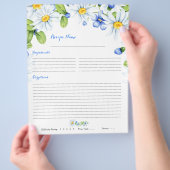 Blue White Daisy Floral Binder Rezept Beilagen Flyer (Hand)