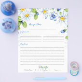 Blue White Daisy Floral Binder Rezept Beilagen Flyer (Einzeln)