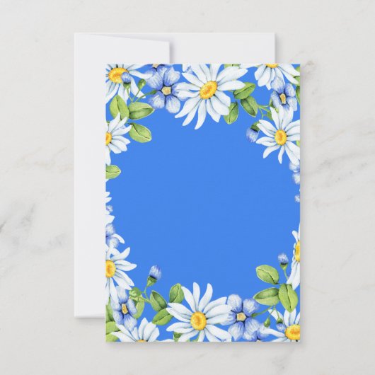 Blue White Daisy Floral Hochzeitsempfang Beilage Einladung (Rückseite)