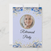 Blue White Daisy Floral Retirement Party Einladung (Rückseite)
