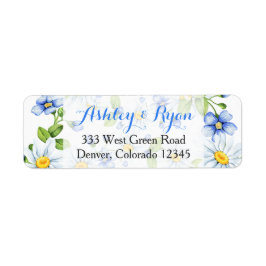 Blue White Daisy Floral Wedding Address Labels