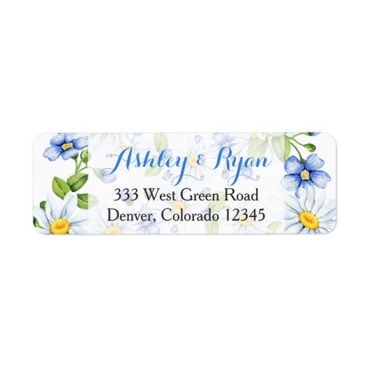 Blue White Daisy Floral Wedding Address Labels (Vorne)