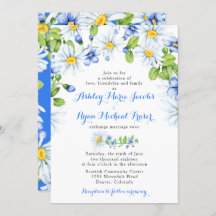 Blue White Daisy Floral Wedding Einladung