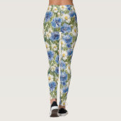 Blue White Daisy Flowers Leggings (Rückseite)