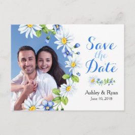 Blue White Daisy Foto Wedding Save the Date Ankündigungspostkarte