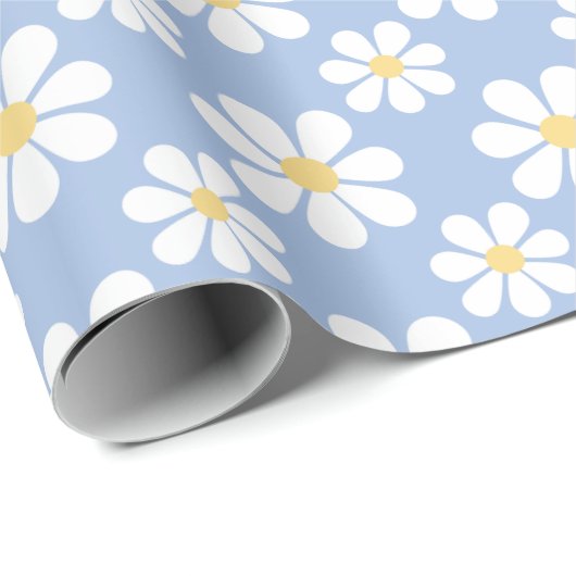 Blue White Daisy Pattern  Geschenkpapier (Rolleneckpunkt)