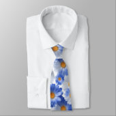 Blue White Daisy Watercolor Pattern Krawatte (Gebunden)