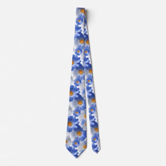 Blue White Daisy Watercolor Pattern Krawatte (Vorderseite)