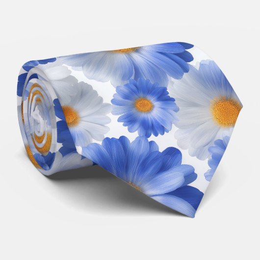 Blue White Daisy Watercolor Pattern Krawatte (Gerollt)