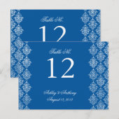 Blue White Damask Arabesque Tischnummer Card (Vorne/Hinten)