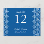 Blue White Damask Arabesque Tischnummer Card (Rückseite)