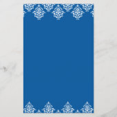 Blue White Damask Arabesque Wedding Menu Card (Rückseite)
