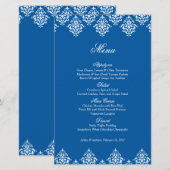Blue White Damask Arabesque Wedding Menu Card (Vorne/Hinten)
