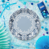 Blue White Damask Floral Wirbel Persönlich Pappteller (Party)