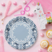 Blue White Damask Floral Wirbel Persönlich Pappteller (Party)